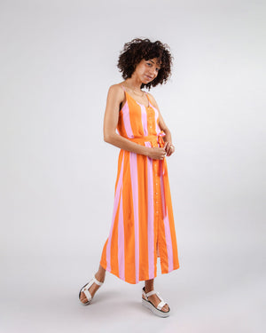 Color Block Long Dress Orange