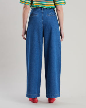 Wide Leg Denim Pleated