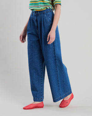 Wide Leg Denim Pleated