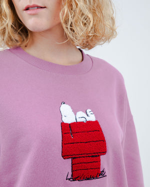 Peanuts Snoopy Doghouse Rounded Cotton Sweatshirt Grape