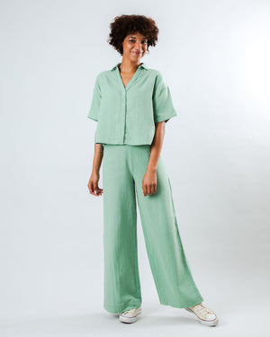 Bubble Cropped Blouse Light Green