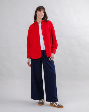 Corduroy Long Overshirt Red
