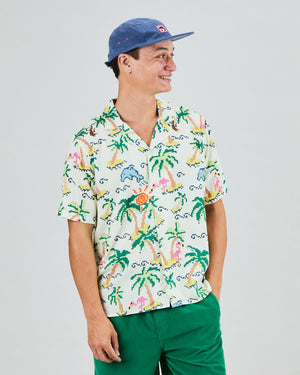 Tropical Pixel Aloha Shirt Ecru