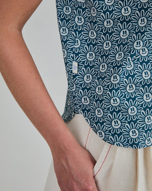 Asis Percales Daisy Sleeveless Blouse Blue