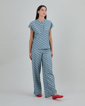Asis Percales Daisy Wide Leg Pants Blue