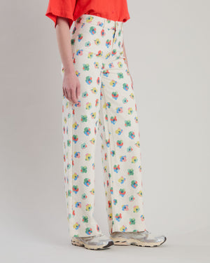 Mini Flower Straight Leg Pants Ecru