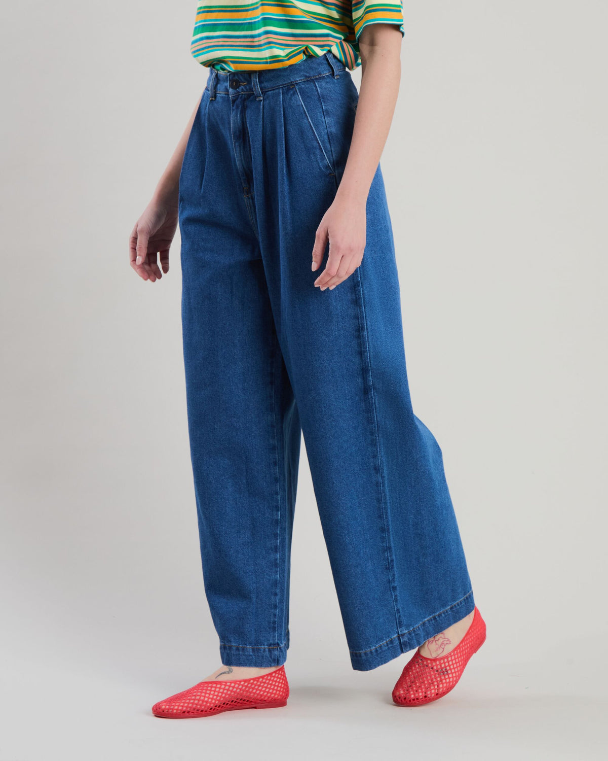 Wide Leg Denim Pleated