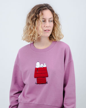 Peanuts Snoopy Doghouse Rounded Cotton Sweatshirt Grape