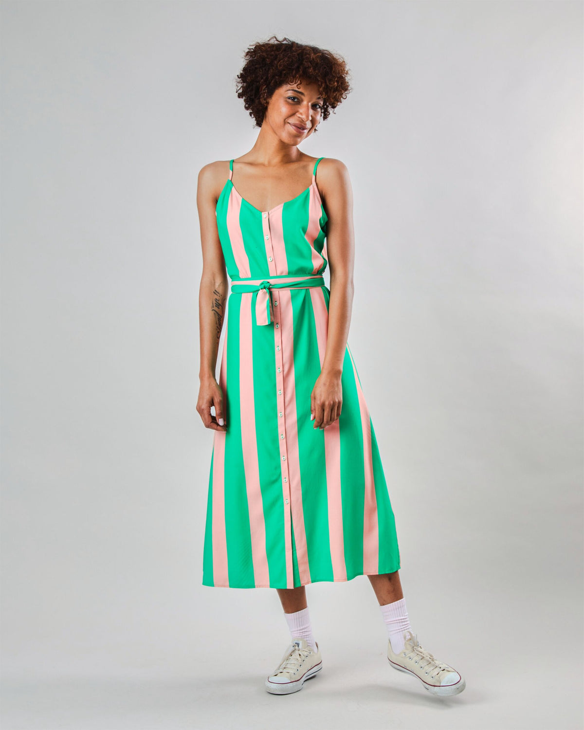 Color Block Strap Dress Green