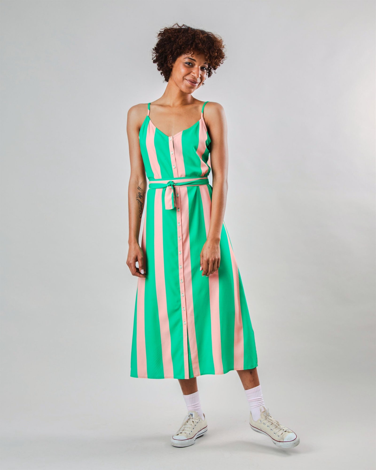 Color Block Strap Dress Green
