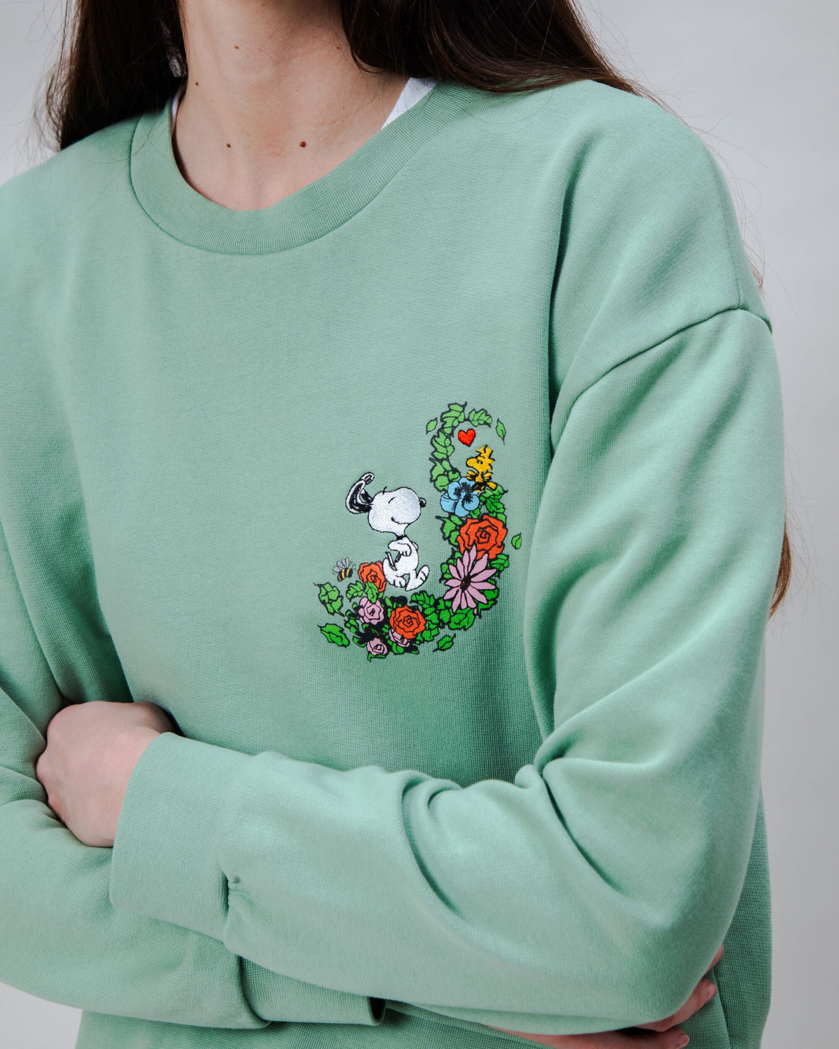 Peanuts Flowers Sweatshirt Light Green