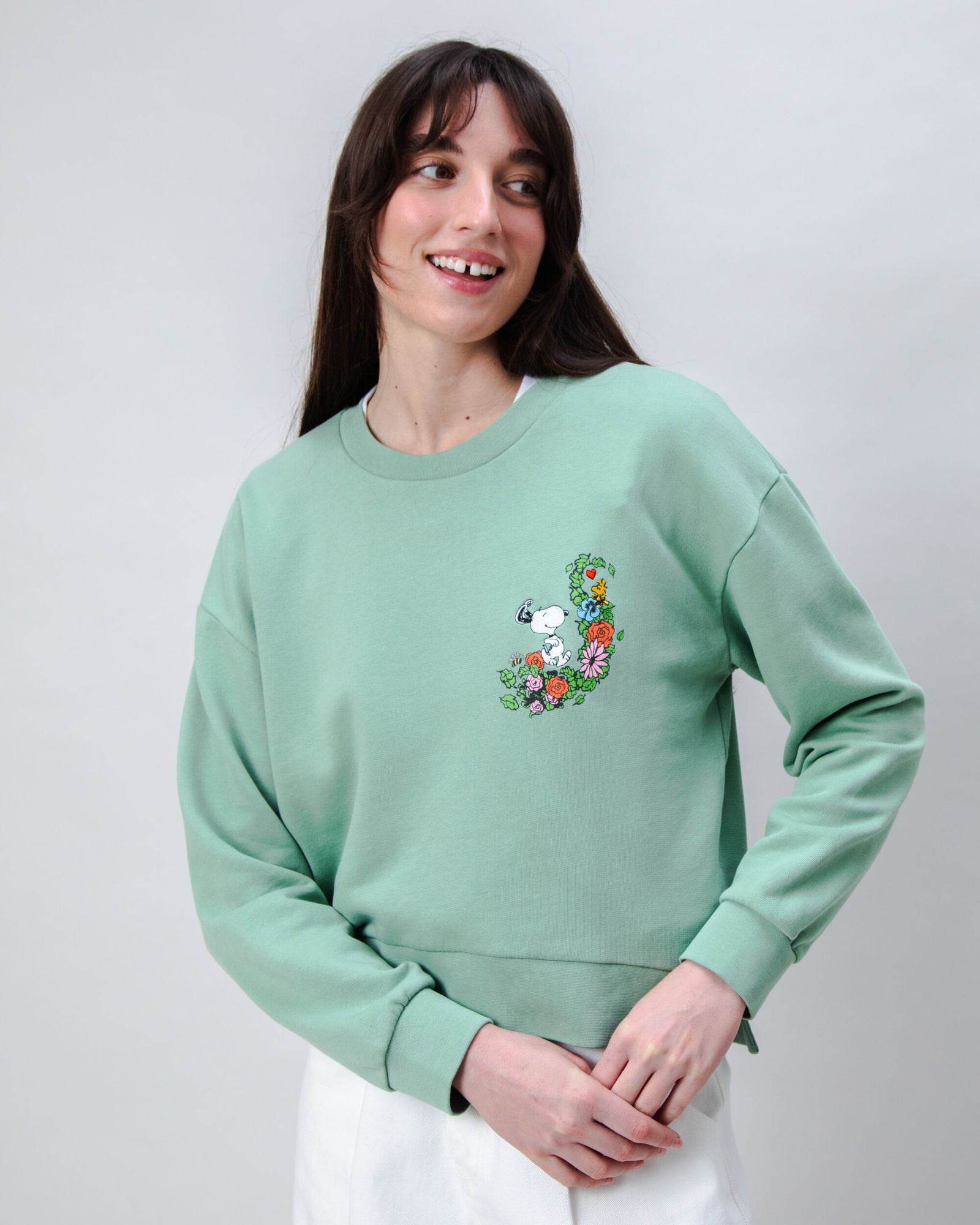 Peanuts Flowers Sweatshirt Light Green