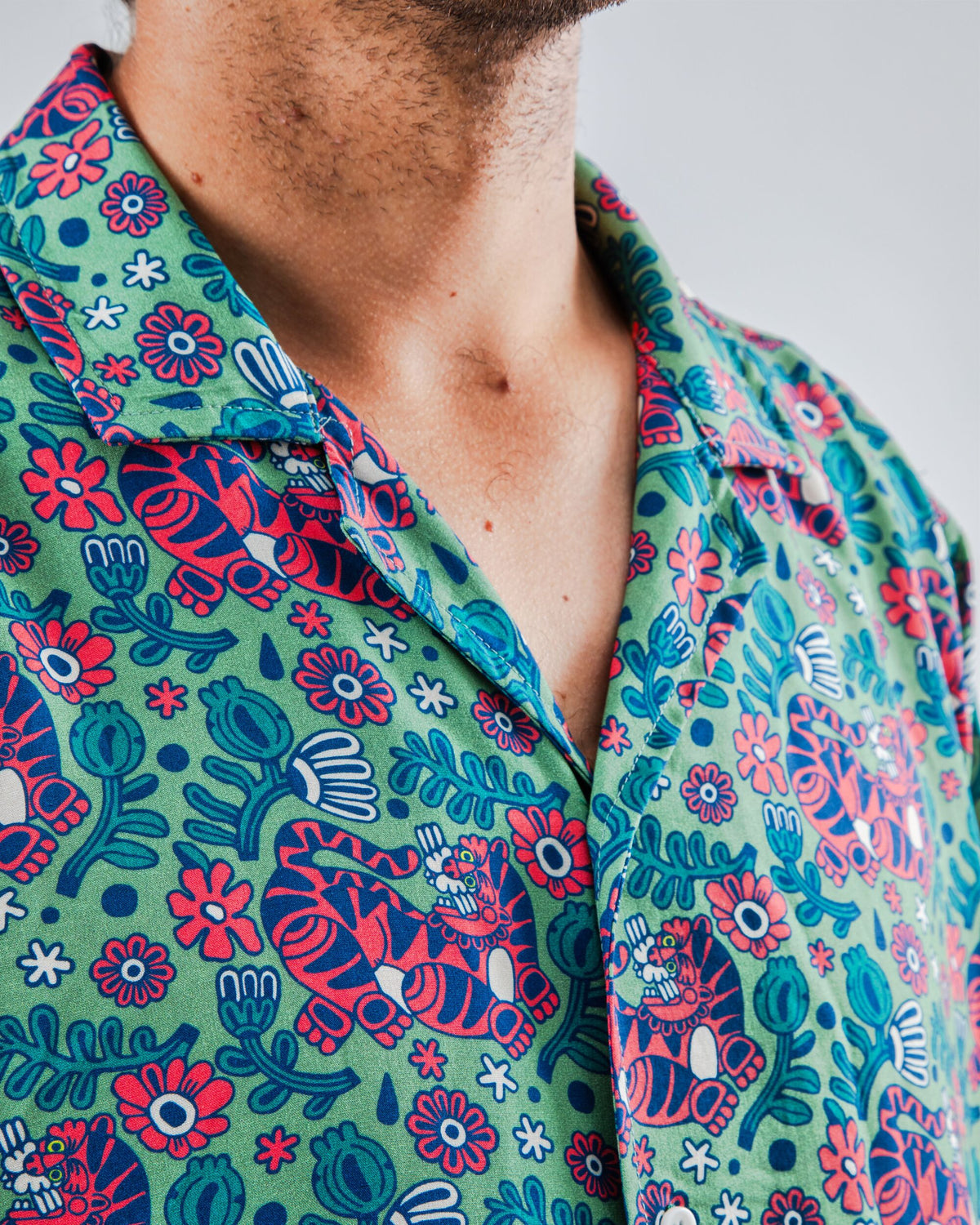Asis Percales Tigris Aloha Shirt Light Green