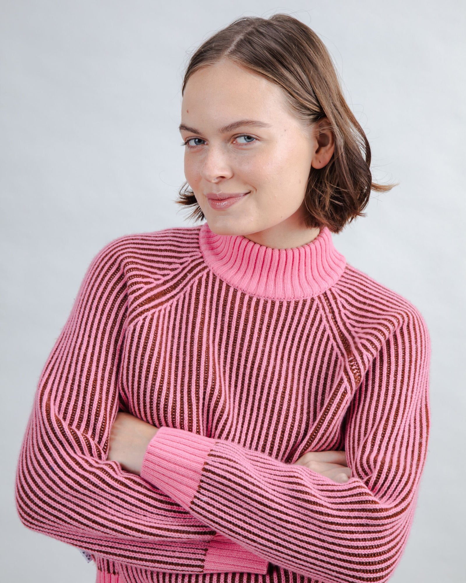 Bicolor Wool Cropped Sweater Pink