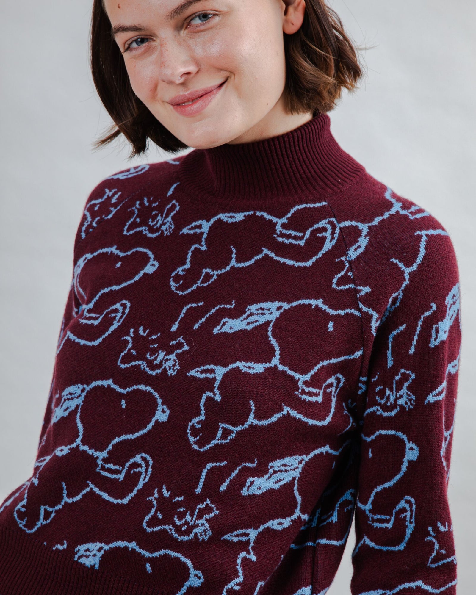 Peanuts Cropped Sweater Jacquard Chocolate