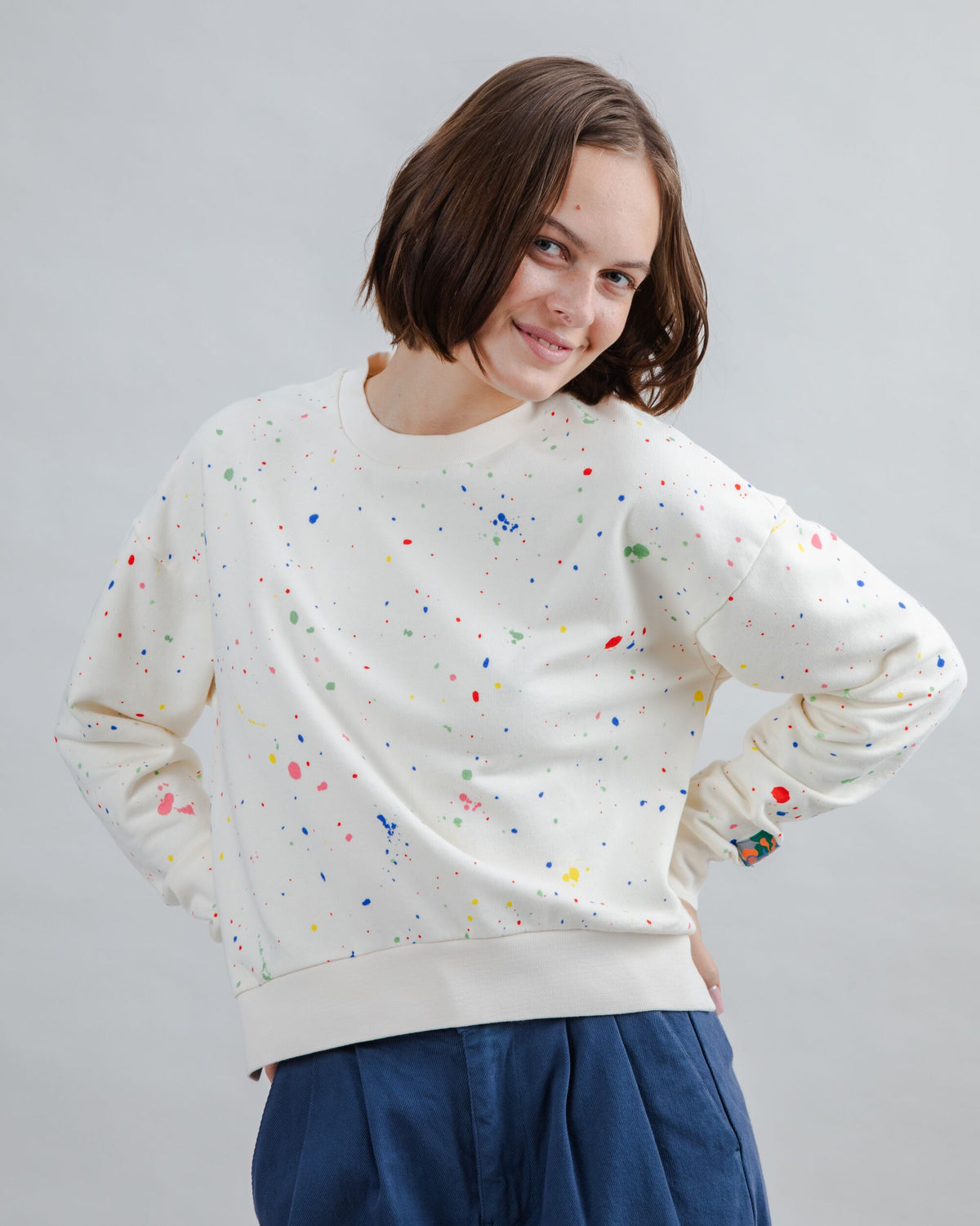 Splash Paint Rounded Sweatshirt Ecru