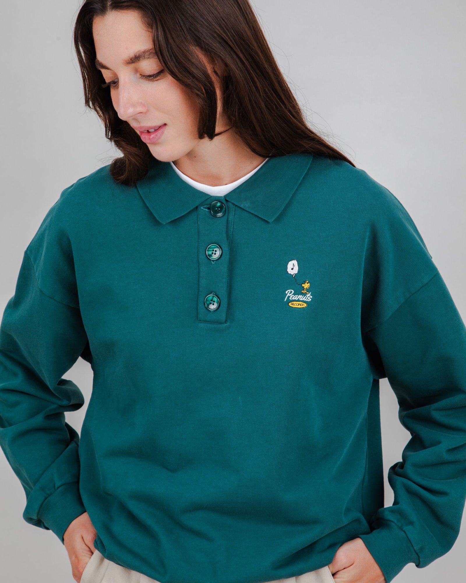 Peanuts Records Polo Sweatshirt Green