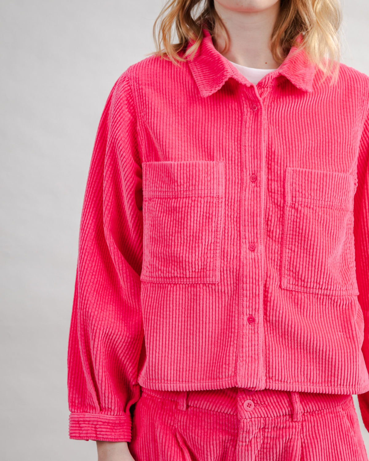 Corduroy Boxy Shirt Pink