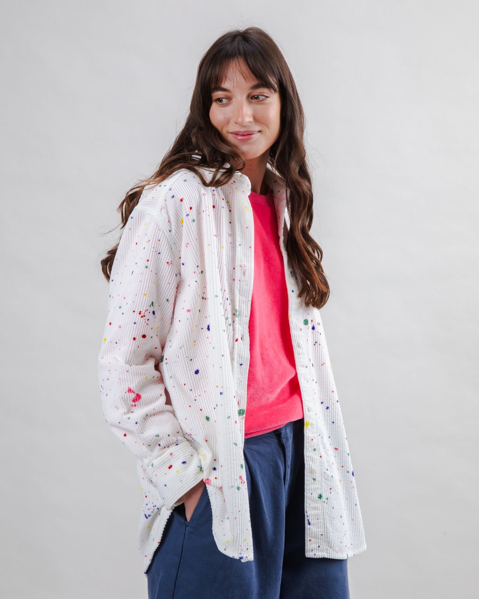 Splash Paint Corduroy Long Overshirt