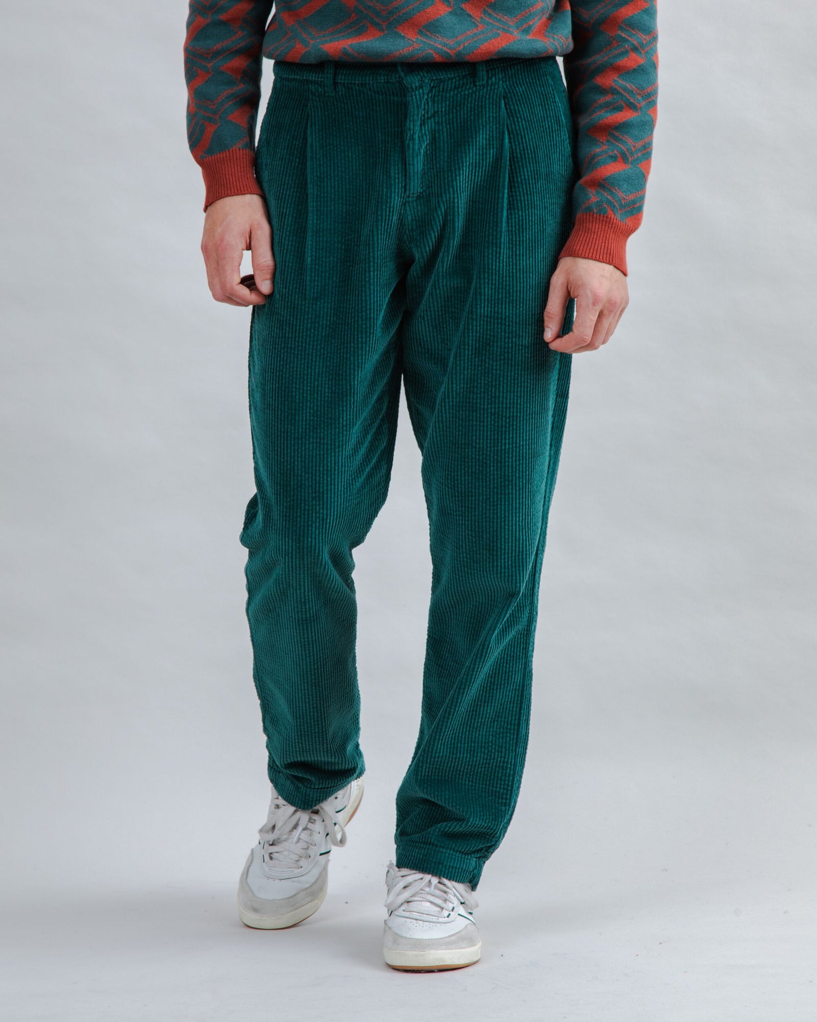 Corduroy Pleated Chino Pants Forest Green
