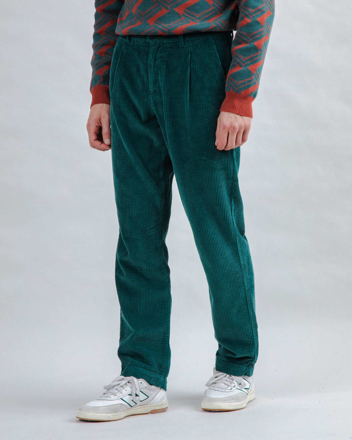 Corduroy Pleated Chino Pants Forest Green