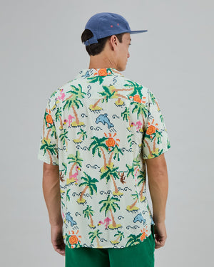 Tropical Pixel Aloha Shirt Ecru
