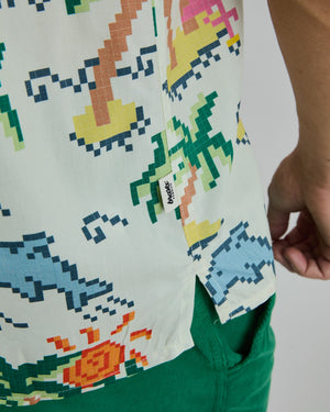 Tropical Pixel Aloha Shirt Ecru