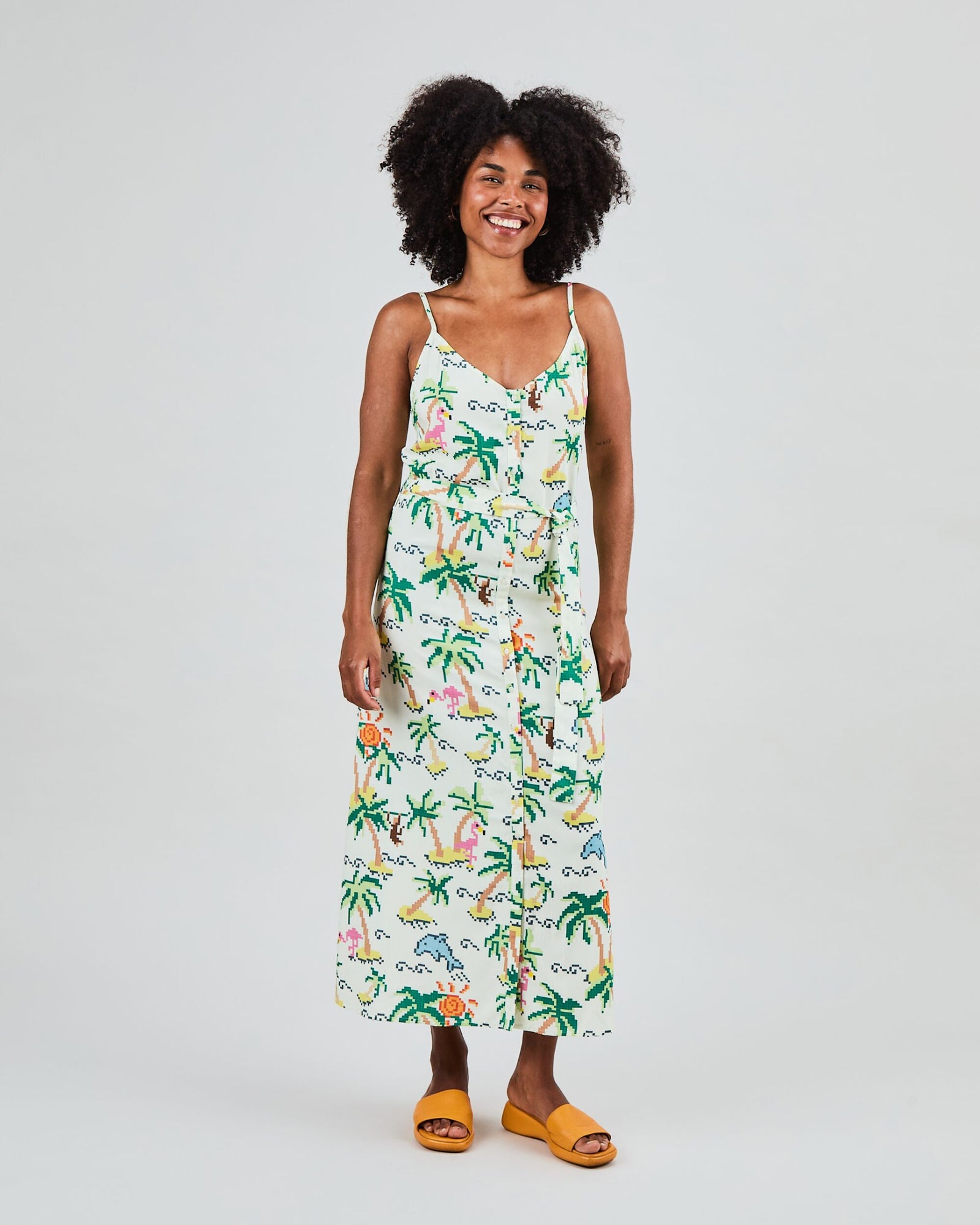 Tropical Pixel Strap Dress Blue