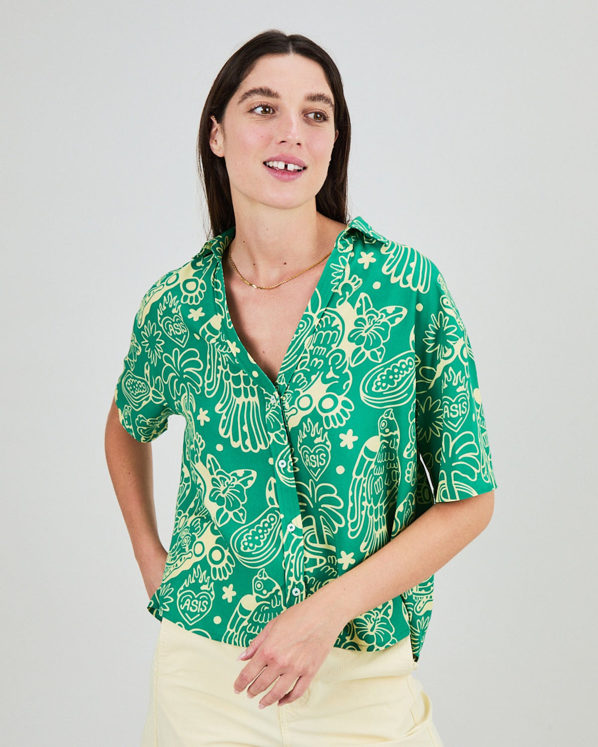 Asis Percales Crocodylus Oversize Cropped Blouse Green