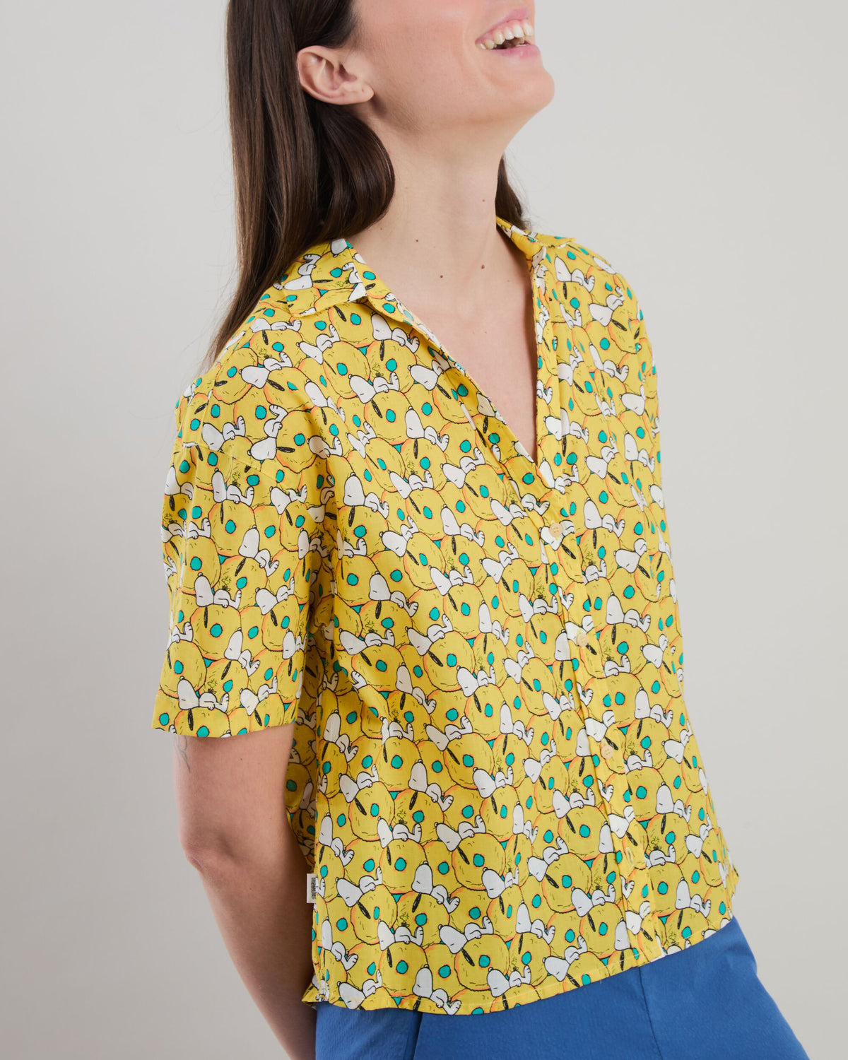 Peanuts Donuts Oversize Cropped Blouse Yellow