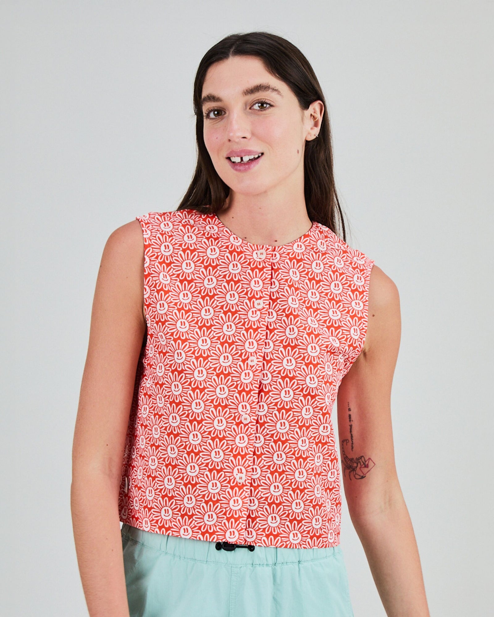 Asis Percales Daisy Button Up Blouse Red