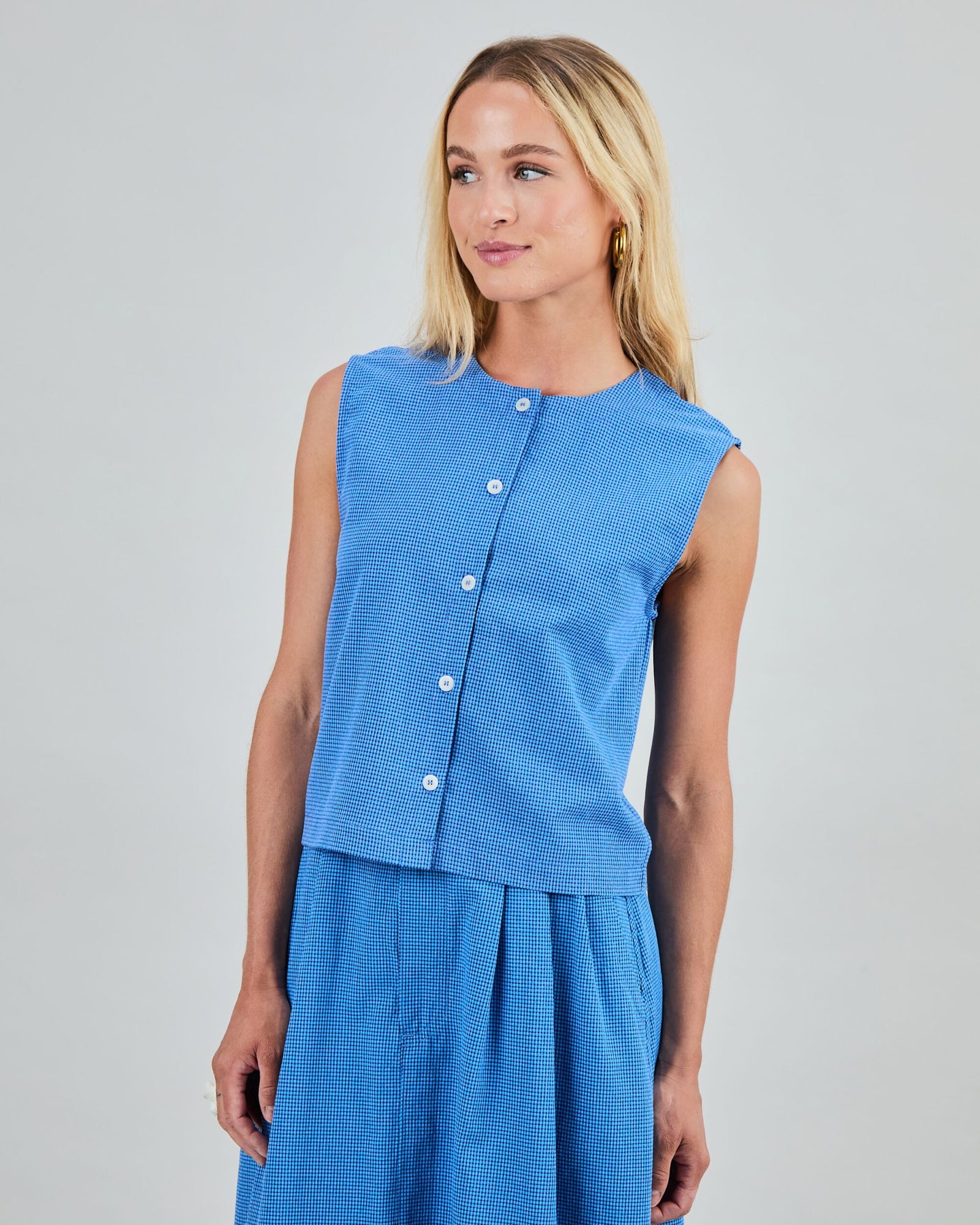 Checks Button Up Blouse Blue