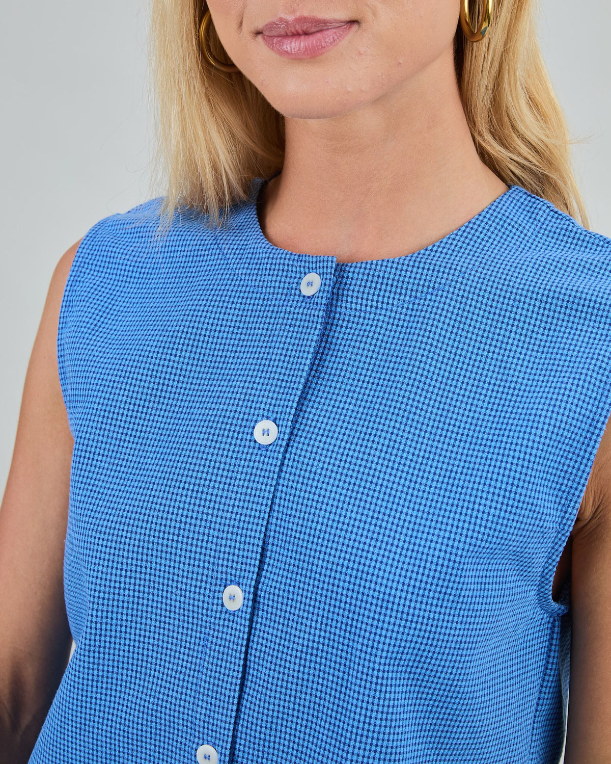 Checks Button Up Blouse Blue