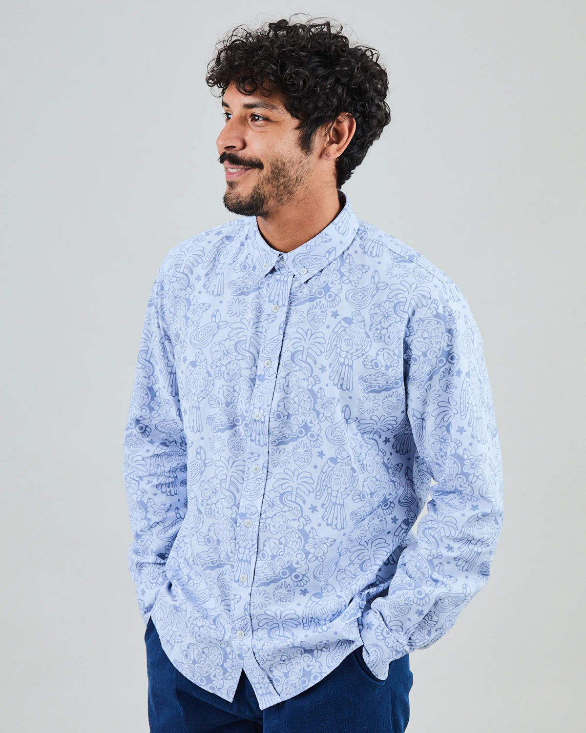 Asis Percales Crocodylus Regular Shirt Blue