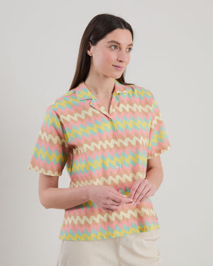 Pastel Wavy Stripes Aloha Blouse