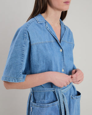Washed Denim Shirt Dress Blue