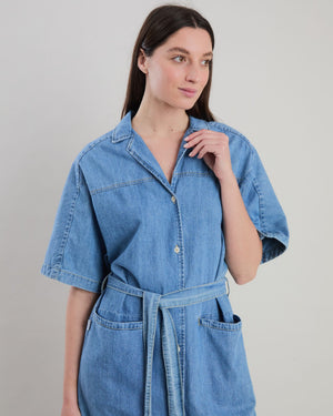 Washed Denim Shirt Dress Blue