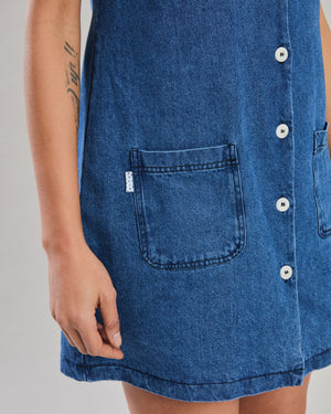 Washed Denim Short Dress Blue