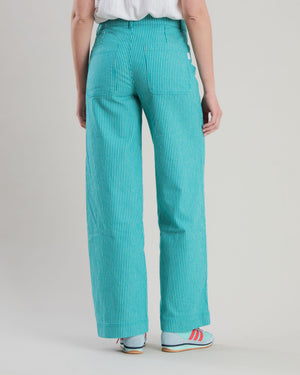 Denim Stripes Straight Leg Pants Green