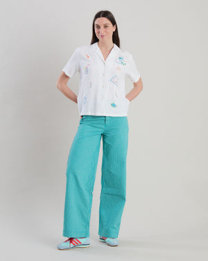 Denim Stripes Straight Leg Pants Green