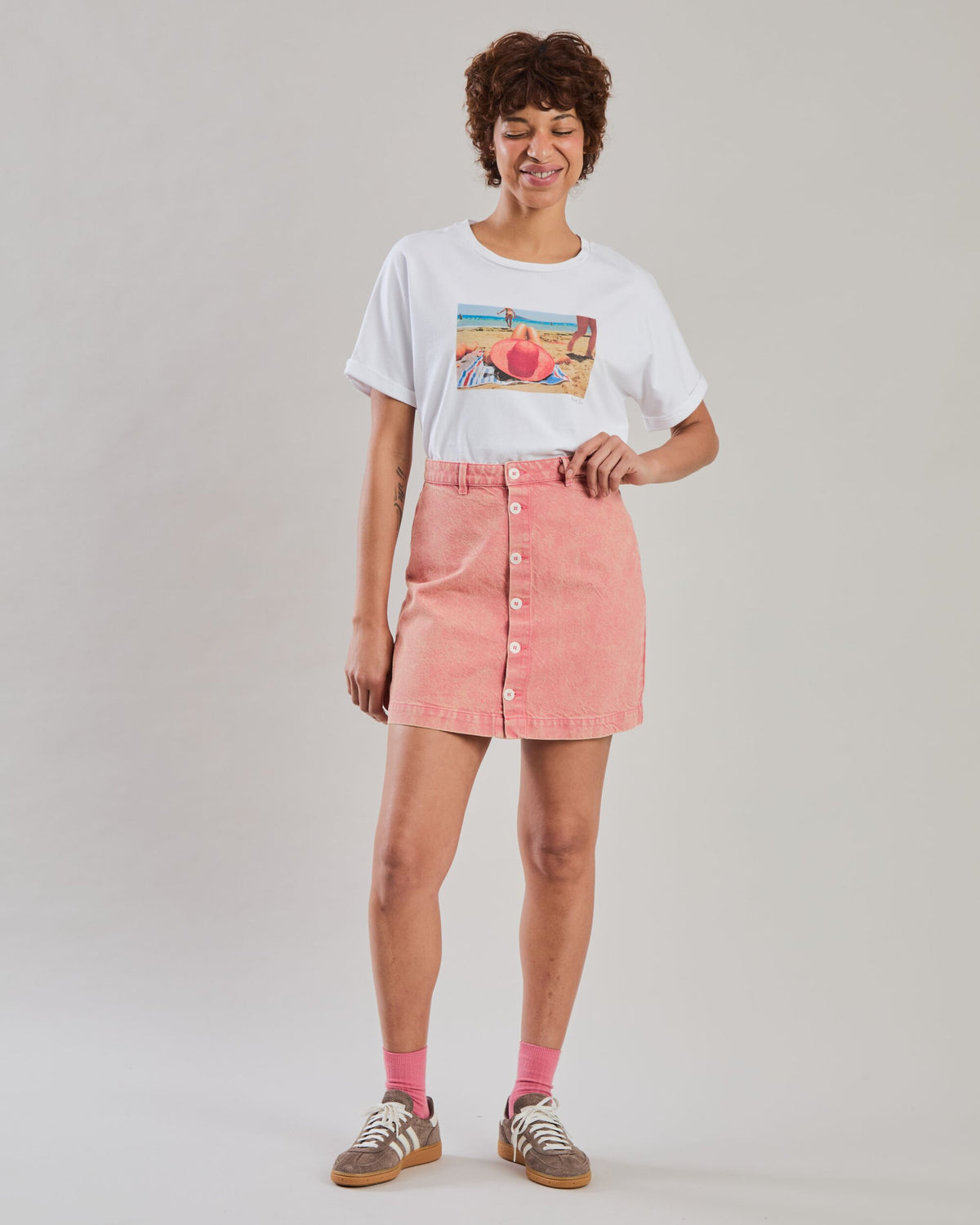 Washed Denim Mini Skirt Pink