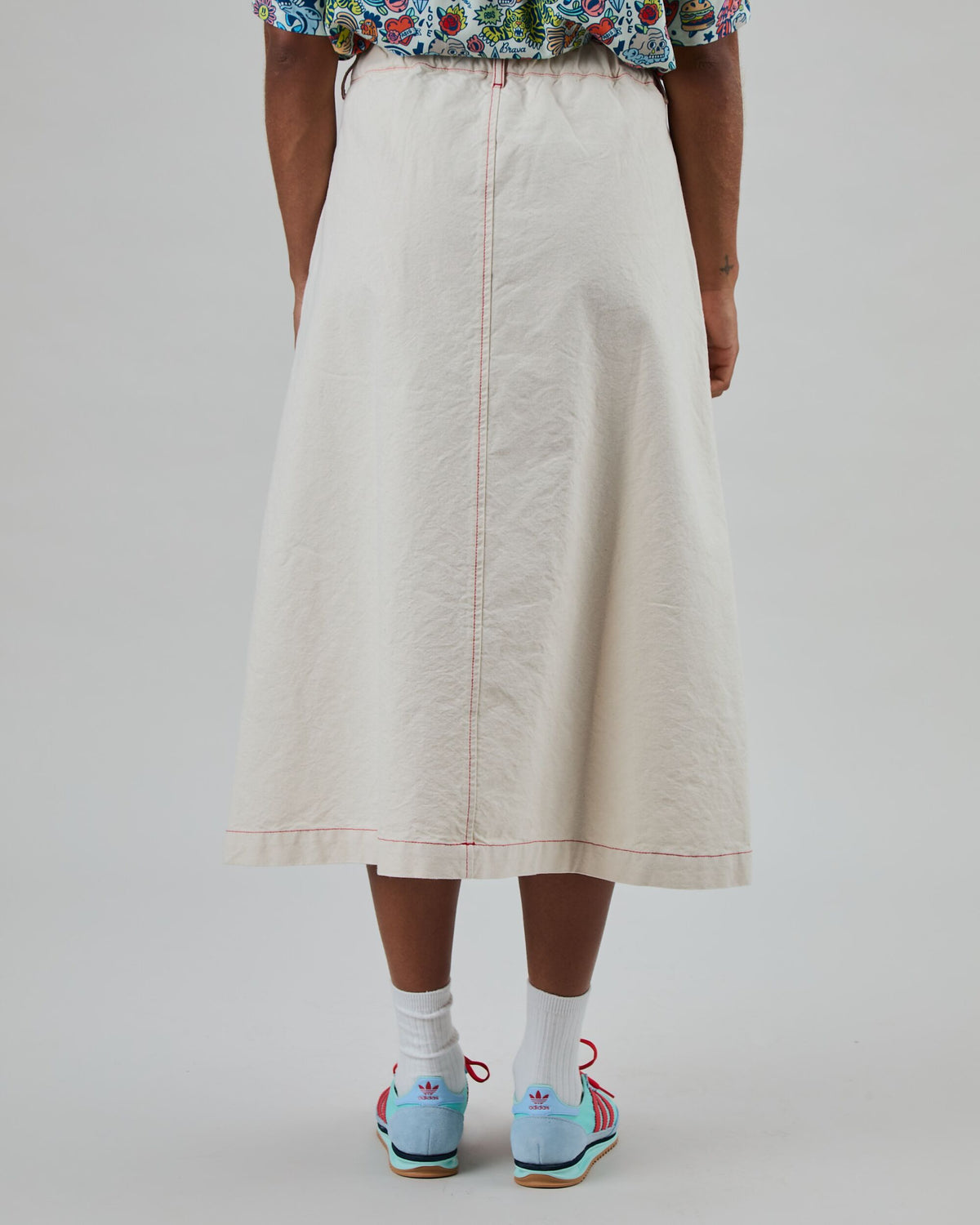 Denim Slub Midi Skirt Ecru
