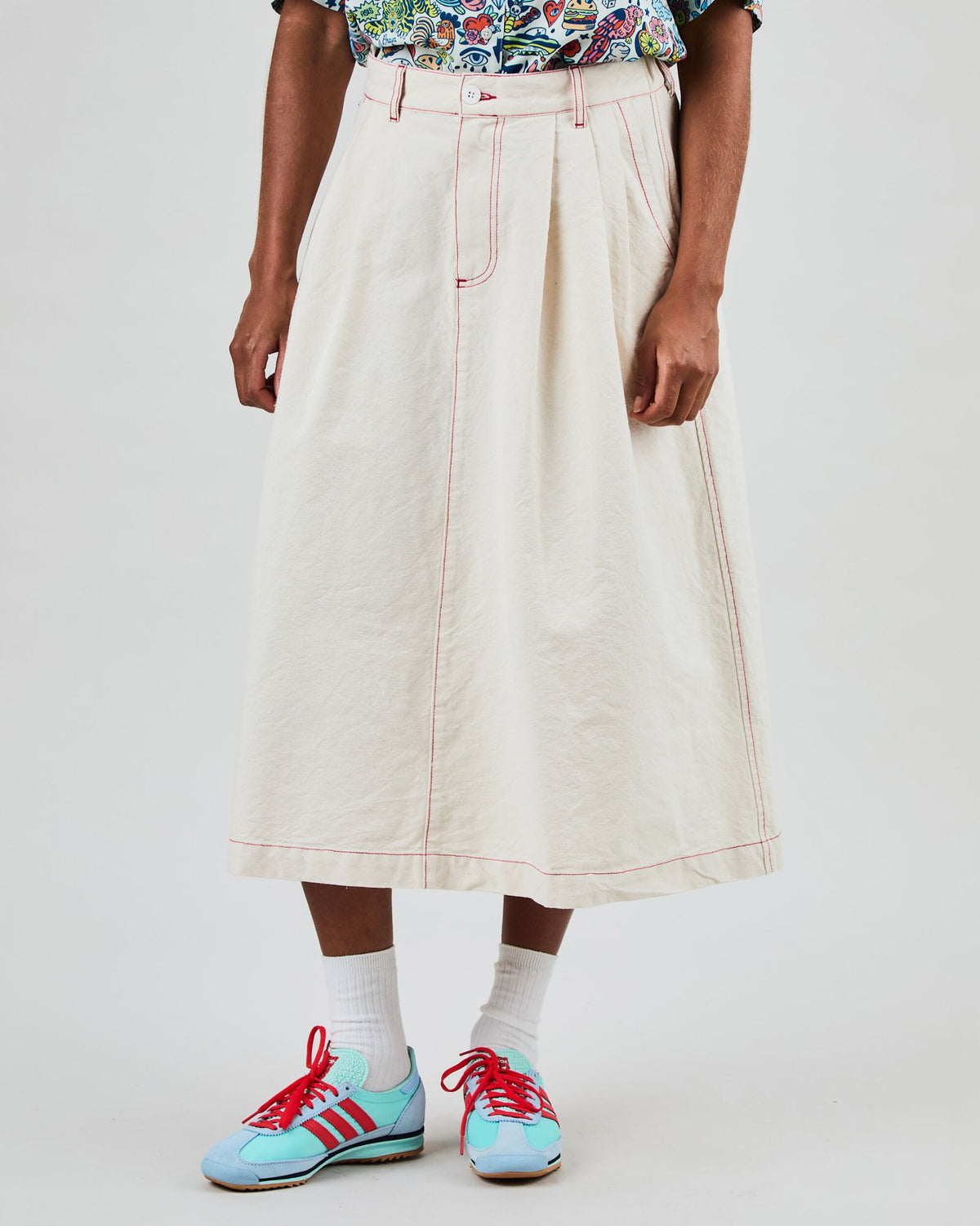 Denim Slub Midi Skirt Ecru