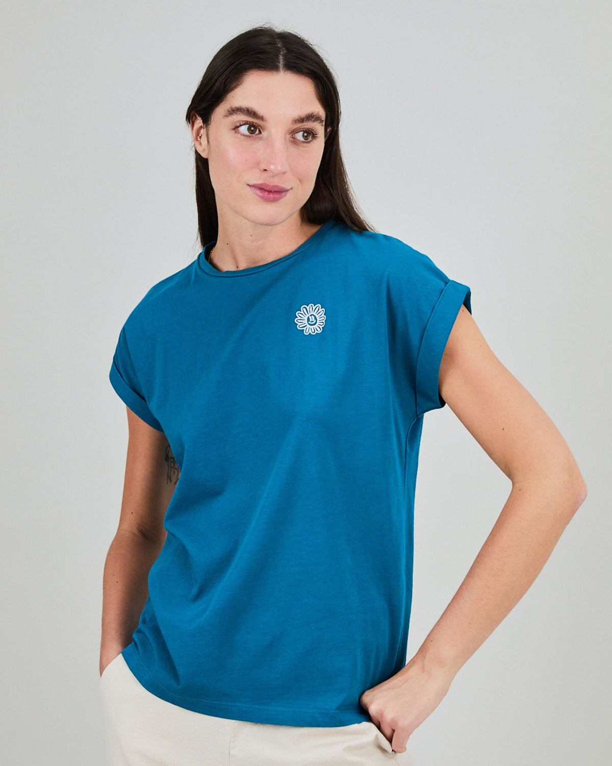 Asis Percales Daisy Scoop Tee Blue